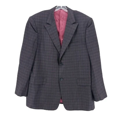 Jhane Barnes SAKS 100% Wool Charcoal Maroon Plaid Blazer Full Canvas 44R - Image 1 of 4