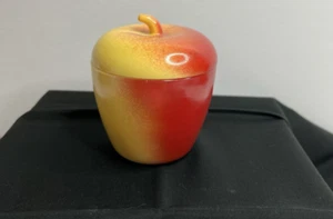 Vintage Hazel Atlas Rot & Gelb Milchglas Apfel Zuckerdose Marmelade Gelee Glas Stiel Deckel - Bild 1 von 9