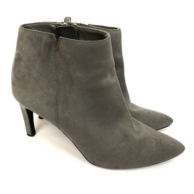 Sam & Libby 靴子女式 9 踝短靴灰色素食人造麂皮绒中跟尖头 — 第 1/4 张图片