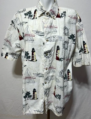 Camisa para hombre Michael Austin Lighthouse Palm Trees XL manga corta algodón hawaiano Foto 1 de 4
