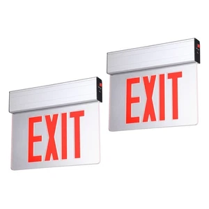 2 Pack LED Exit Sign, Aluminum Housing Acrylic Panel Emergency Light, Red - Picture 1 of 7