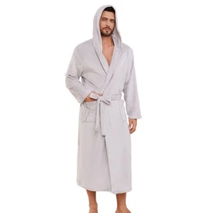 Mens Hooded Fleece Robe, Lightweight Soft Warm Fleece Bathrobe Shower Spa Lon... - Picture 1 of 6