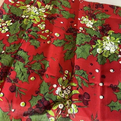 Vintage Springs Mills Cotton Christmas Holly Berry Fabric Retro MCM 16 x 17” - Image 1 of 3