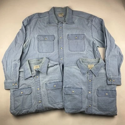 Lote De 3 Camisas De Colección LL Bean Para Hombre XL Denim Lavado Ligero Ropa De Trabajo Desvanecimiento Botón Trabajo Foto 1 de 4
