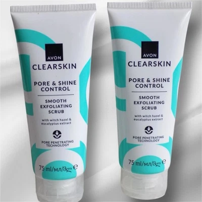 AVON 2 x CLEARSKIN PORE & SHINE CONTROL SMOOTH EXFOLIATING FACE SCRUBS 75ml each - Image 1 of 4