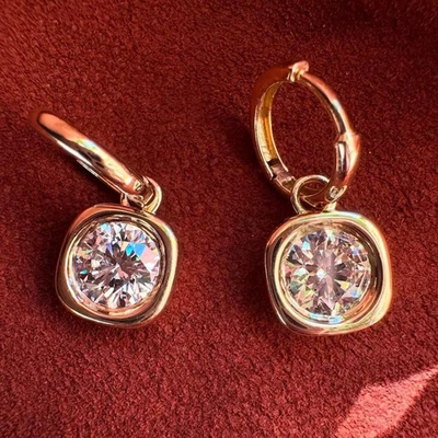 2.00Ct Round-Cut G/VS1 Lab Grown Diamond Dangle Drop Earrings 14k Yellow Gold - Image 1 of 3