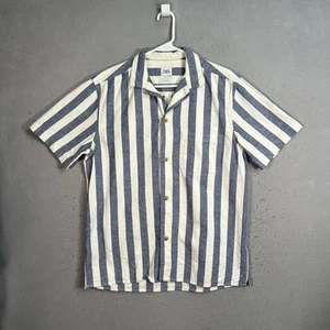 Zara Striped Heavy Knit Button Shirt Adult Large White Blue Linen Blend Mens - Picture 1 of 8