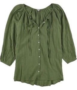 American Eagle Womens Pleaded Neck Button Down Blouse, 380 , S, Green, Small - Picture 1 of 2
