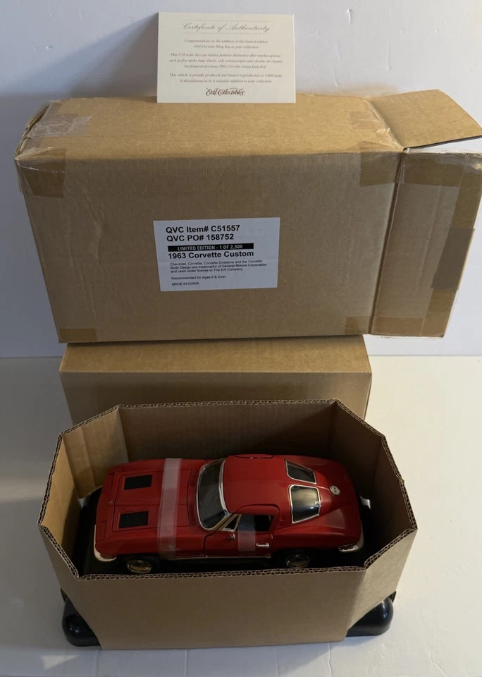RARO QVC Ertl American Muscle escala 1:18 vermelho 1963 Chevy Corvette personalizado - Imagem 1 de 4