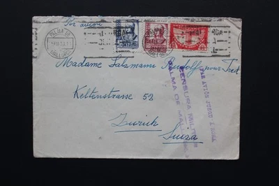 1938 SCW GUERRA CIVIL ESPAÑOLA CUBIERTA CENSURADA DE PALMA DE MALLORCA A SUIZA Foto 1 de 2