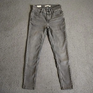 Levis Jeans Women 26x26 Grey Denim 710 Super Skinny Premium Big E Black Logo Zip - Picture 1 of 20