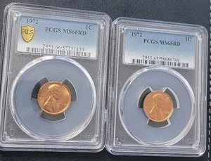 1972 Lincoln Memorial Cent PCGS (1) MS65RD, (1) MS66RD Total (2) Coins See Pics. - Picture 1 of 2