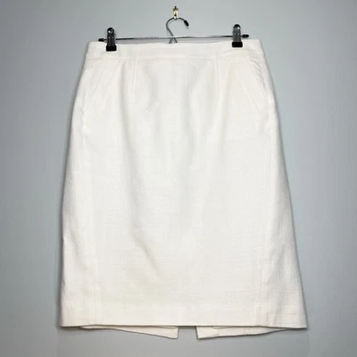 Falda lápiz Ann Taylor para mujer color blanco roto mezcla lino bolsillos forrados talla 8 Foto 1 de 4
