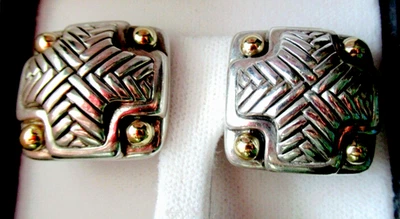 Barry Kieselstein Cord SS and 14K Gold-clad Basket-weave Clip-on Earrings G-Box - Image 1 of 4