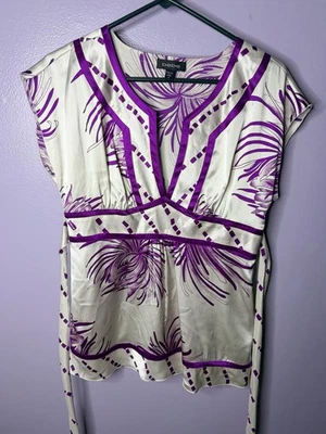 Blusa Bebe Seda Top Púrpura Floral Y2K Estilo Boho Envolvente Talla M Retro Años 2000 Elegante Foto 1 de 4