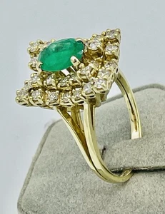 Vintage 50er 18k Gold 2ct Smaragd und 1-tcw Diamant Cocktail Ring 8,3 gr Gr. 9 - Bild 1 von 15