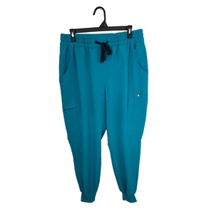 FIGS Uman Relaxed Jogger Scrub Pants Women's XL Teal Elastic Waist Cargo Pockets - Picture 1 of 9