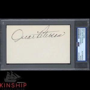 Scheda indice 3x5 firmata Oscar Peterson PSA DNA Slab Music Auto C5287 - Foto 1 di 1