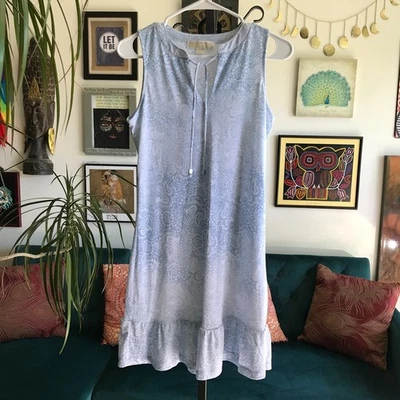 MICHAEL Michael Kors size XS Blue Paisley Batik Sleeveless Jersey Ruffle Dress - Image 1 of 4