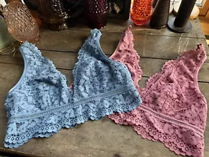 VICTORIAS SECRET LACE BRALETTES PINK AND BLUE SIZE LARGE NWT - Picture 1 of 11
