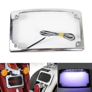Motorcycle Curved License Plate Holder Frame & LED Number Plate Light For Harley - Picture 1 of 11