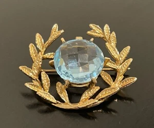 14K Solid Yellow Gold Faceted Aquamarine Olive Branch Brooch Pin Pendant 8.65g - Picture 1 of 6