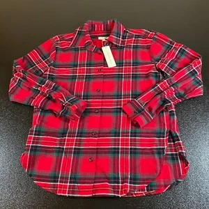 Cooper Key Flannel Pajama Top Plaid Button Up Sleepwear Red Womens Extra Small - Picture 1 of 10