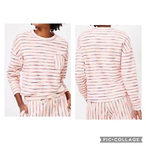 New LOU & GREY Women’s Neon Striped Terry Pocket Top Round Hem Textured Size XS - Picture 1 of 10