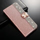 Diamond Bling Crystal Magnetic Leather Flip Wallet Case Cover For iPhone Samsung