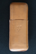 MYSTERY STAMPED CIGAR CASE LIGHT TAN BROWN LEATHER HOLDS THREE A VINTAGE CLASSIC