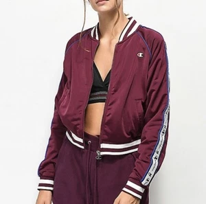 Champion Bumber Cropped jacket 80s Retro Varsity SMALL burgundy Womens - Picture 1 of 17