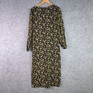 Topshop Dress Womens 10 Black Yellow Floral V Neck Long Sleeve NEW NWT 6188 - Picture 1 of 17