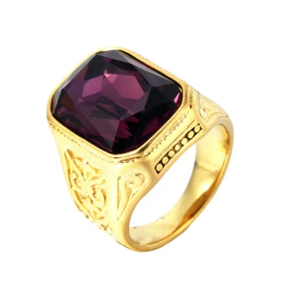 男式声明戒指五颜六色的仿宝石 CZ 不锈钢镀金 — 第 1/4 张图片