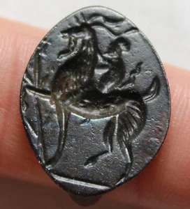 Raro Original Antiguo Griego Helenístico Anillo Artefacto Sátiro Montar Cabra 3 Céntimos A.C. - Imagen 1 de 7