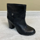 Franco Sarto Occela Black Leather Ankle Boots Stacked Heel Size 8 Guc