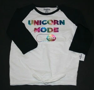 New OshKosh Girls Top 6 7 8 12 year Unicorn Mode Metallic Graphic Raglan Sleeve - Picture 1 of 3