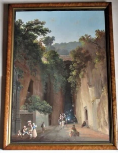 Gioacchino La Pira (Italian), La Grotta di Pozzuoli c1860, gouache, period frame - Picture 1 of 17