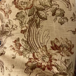 D'Ascoli & Company Leinen Designer Stoff fast 5 Yds Blumen warm hellbraun, weinrot, grün - Bild 1 von 11