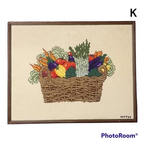Vintage Complete Needlepoint Framed Picture Basket of Vegetables 27 X 22.5 - Picture 1 of 5