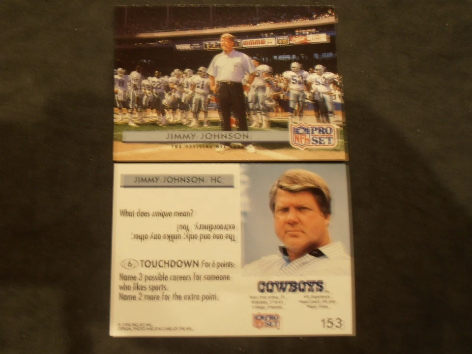 1992 Pro Set Mobil NFL FACT #153 Jimmy Johnson Head Coach Dallas Cowboys - Image 1 of 1