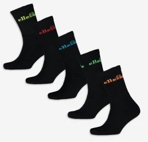 Ellesse 5 Pack Everyday Sports Crew Socks Black Colourful Logo Mens Size 9-11 - Picture 1 of 4