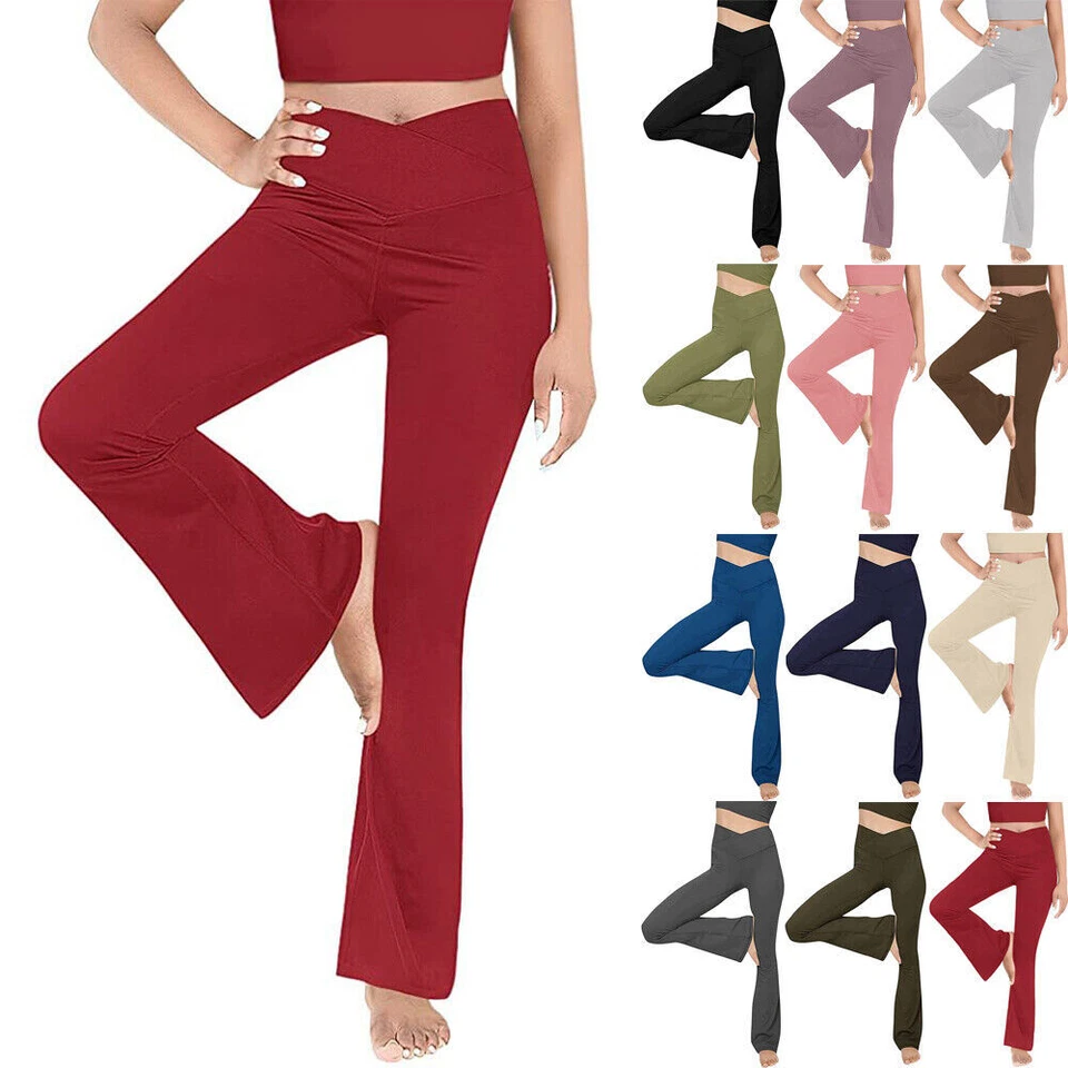 Ladies Yoga Pants Bootcut Sports Gym Run Leggings Flared Trousers Wide Legs Hot - Image 1 of 4