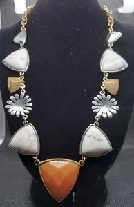 Lucky Brand Necklace Faux Stone Vintage Classic Style  Lt Brown/Gold, white/grey - Picture 1 of 11