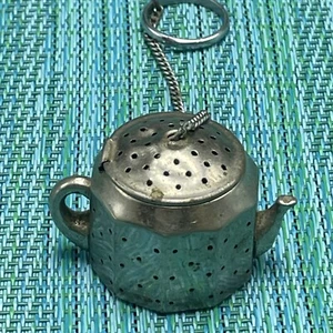 Vintage Tea Infuser Tea Pot Shape Metal Tea Ball w Chain Seeper Japan - Picture 1 of 7