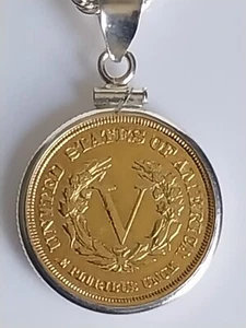 Silver Plated Necklace With 1883 Liberty V Rackeeter Nickel No Cents Genuine... - Picture 1 of 16