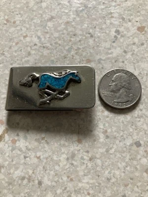 Clip de dinero turquesa/acero inoxidable Mustang caballo Foto 1 de 3