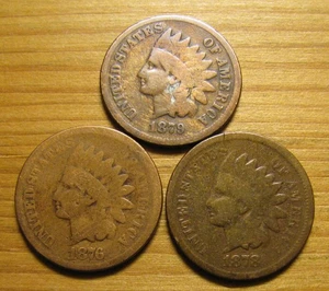 LOT OF (3) 1876 1878 1879 INDIAN HEAD CENTS FROM US COIN COLLECTION PENNY SET - Picture 1 of 4