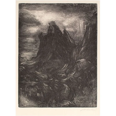 Hans Dietmann Düstere Berglandschaft signiert Radierung auf Büttenpapier 20 Jhd - Bild 1 von 4