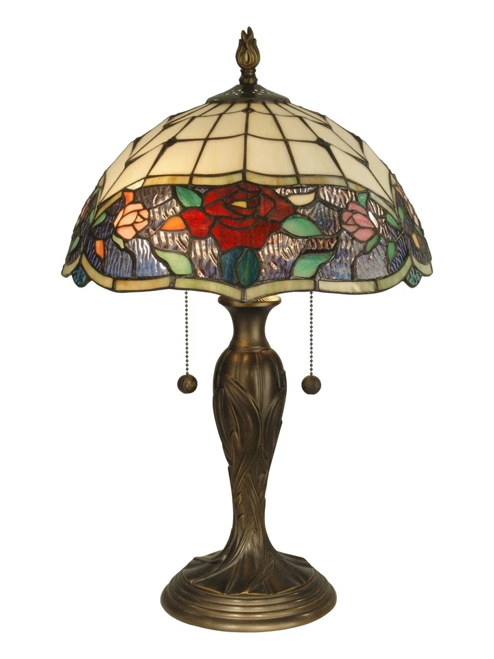 Dale Tiffany 21.75 In. Rose Art Glass Table Lamp With Dark Antique Brass Base TT10211