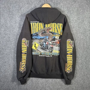 Vintage Harley Davidson Hoodie Mens XL Y2K Iron Horse Snake Bike Week Faded - Picture 1 of 8